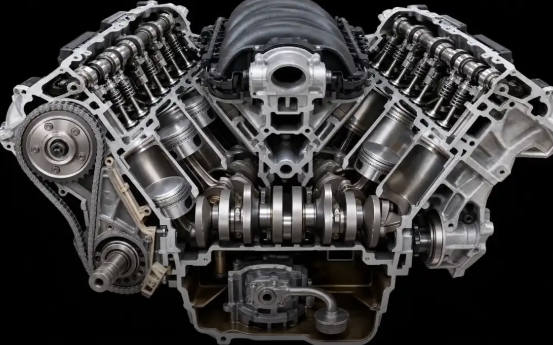 ALV-8: Um V8 seccionado, por dentro, sem parar de girar