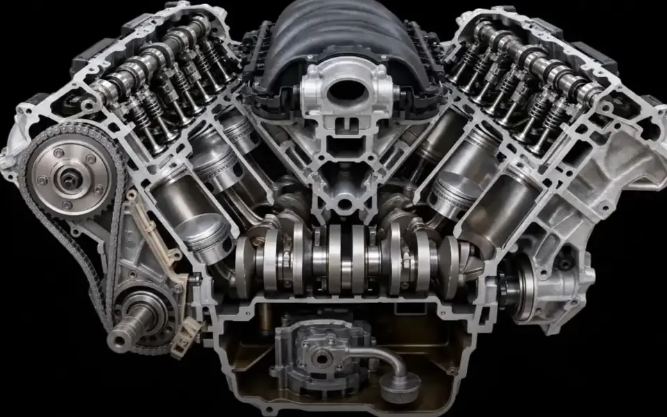 ALV-8: Um V8 seccionado, por dentro, sem parar de girar